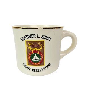 Vintage Mortimer L. Schiff Scout Reservation Mug Boy‎ Scouts Coffee Tea GUC